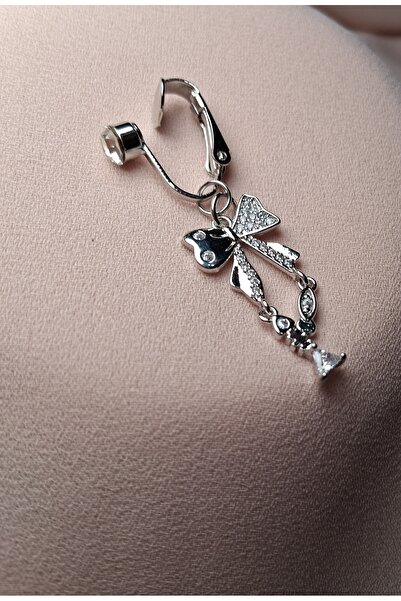 TwinRoots Deliksiz Gümüş Renkli Zirkon Taşlı Kararmaz Çelik Göbek Piercingi