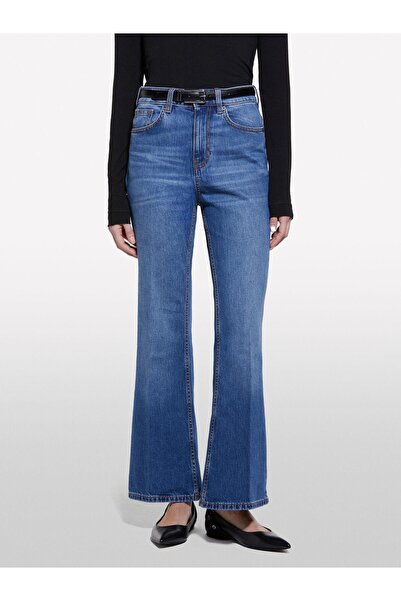 Sisley Cotton Blend High Waist Flared Denim Pants Women's Ice Blue Denim Pants - 325P4Mcple