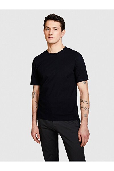 Sisley 100% Cotton Regular Fit Crew Neck T-Shirt Men's Black T-Shirt - 324P3I1Xs101J