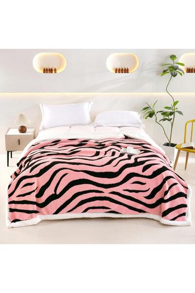 Lenjeria Familiei Tale Pink zebra pattern fur blanket 200x230 cm Soft and Warm