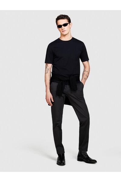 Sisley 100% Cotton Regular Fit Crew Neck T-Shirt Men's Black T-Shirt - 324P3I1Xs101J