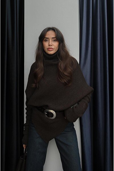 Havoş Brown Asymmetrical Cut Fisherman Sweater