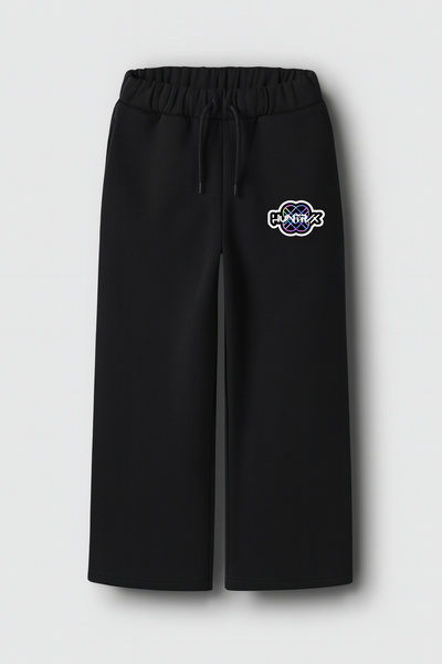 fasardi K-Pop Demon Hunters Huntrix Logo Printed 3 Thread Girls' Wide Leg Sweatpants – Elastic, Comfortable