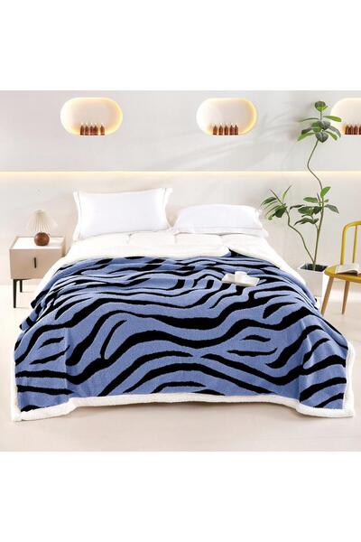Lenjeria Familiei Tale Blue zebra pattern fur blanket 200x230 cm Soft and Warm