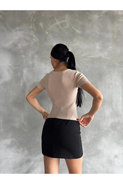 ZENGEZUR MALL Drnds Taş Printed Eyebrow Corset Blouse Beige (05815) (Size: Standard)