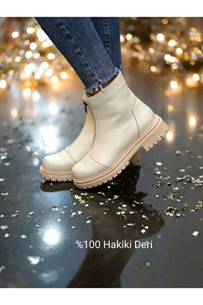 EREN SHOES BAG Braşov Genuine Leather Zipper Detailed Serrated Non-Slip Sole Women's Boots