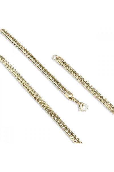 AKSESUARIM Men's Square King Bead Braided Steel Necklace 4mm