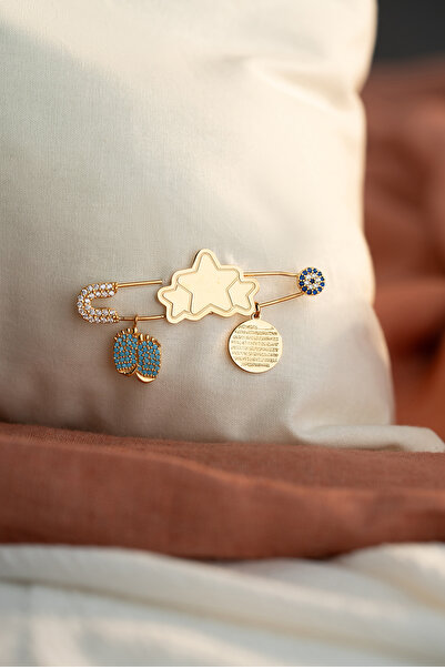 Silvano Jewelry 925 Ayar Gümüş Altın Kaplama Dualı Bebek İğnesi İsim Yazılabilen