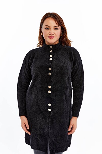 Laden Knitwear Plus Size Women's Coat Soft Thick High Quality Long Winter Black Mother Cardigan