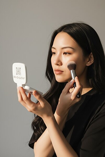 RAVZADERİ Ravza Leather Logo Pocket & Handbag Mirror-Makeup Mirror with Cover