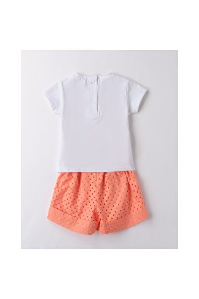 Sarabanda girls set - white t-shirt with pastry print and embroidered orange/white shorts, 3 years