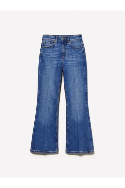 Sisley Cotton Blend High Waist Flared Denim Pants Women's Ice Blue Denim Pants - 325P4Mcple