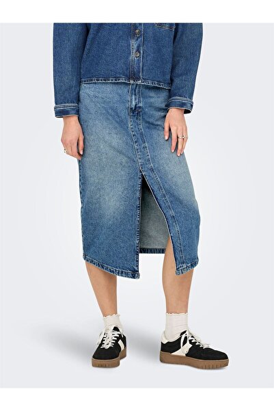 ONLY Onlenya Front Slit Mid Skirt Mb Dnm Women's Medium Blue Denim Skirt - 15326839