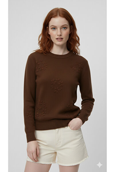 ikomteks Handcrafted Floral Embroidered Women's Knitwear Sweater