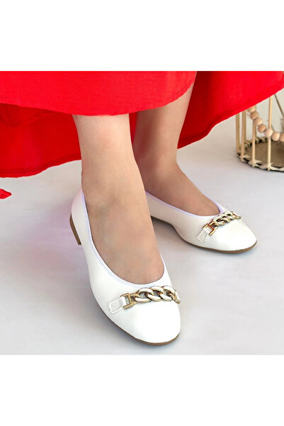 ZENGEZUR MALL Drnds Cleo White Leather Ballerina Shoes (04904) (Size: 38)