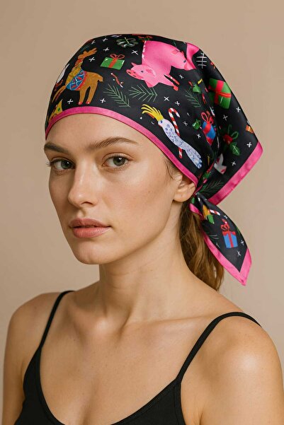 bahia butik aksesuar Christmas New Year Concept Colorful Square Scarf / 50*50