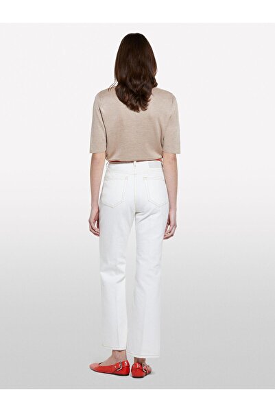 Sisley Cotton Blend High Waist Flared Denim Pants Women's Cream Denim Pants - 325P4Mcple043