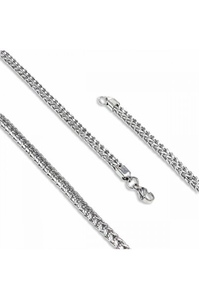 AKSESUARIM Men's Square King Bead Braided Steel Necklace 4mm