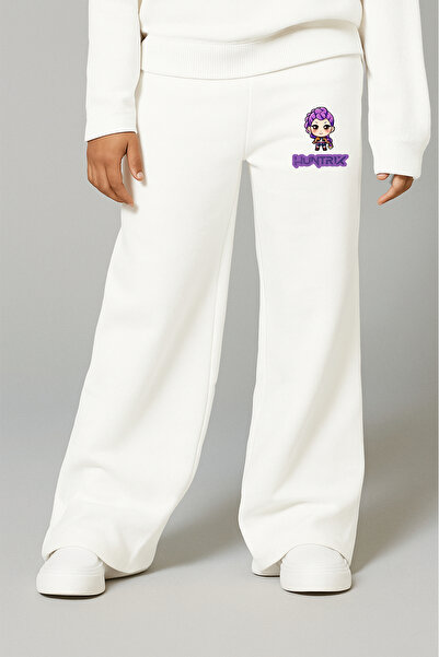 fasardi K-Pop Demon Hunters Huntrix Rumi Printed 3 Thread Girls' Black Wide-Leg Sweatpants – Comfortable