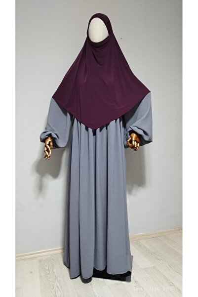 AHRAR tesettür Short Length Sandy Souffle Khimar Ready to Wear Hijab Scarf Plum