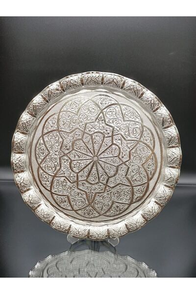 ArnaBella Silver Patterned Cast Iron Serving Tray, Presentation and Catering Tray, Coffee Tea Presentation Tray