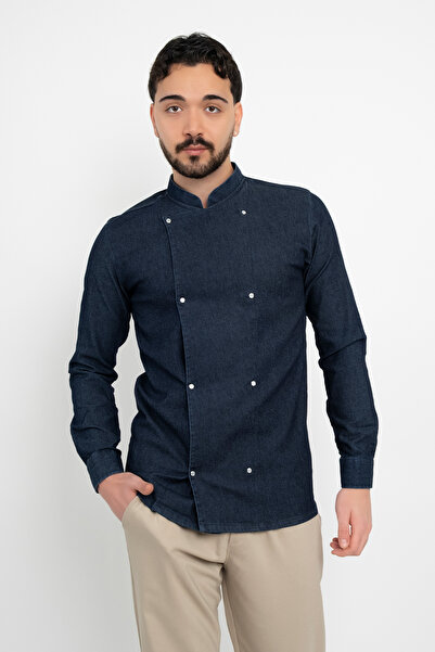 DAŞ ÜNİFORMA Şeffaf Düğmeli Kot (Denim) Aşçı Şef Ceket Aşçı Uniforma (Chef Ce...