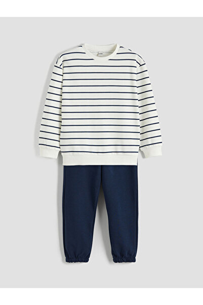 LC Waikiki Lcw Kids Navy Blue Crew Neck Boys' Sweatshirt and Sweatpants