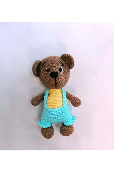 Superbaby Hand crocheted cotton puppy with blue overalls