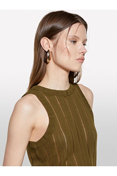 Sisley Viscose Blended Halter Neck Slim Fit Tank Top Women's Khaki Tank Top - 325P31Welh00X