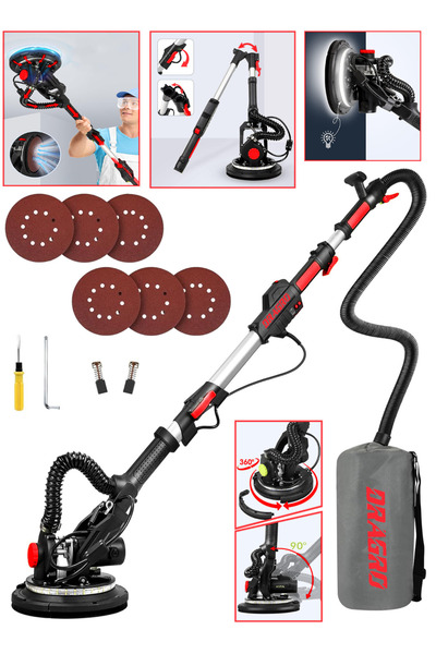 Dragro Profesyonel Led Işıklı Alçıpan Duvar Zımpara Makinası Toz Emmeli