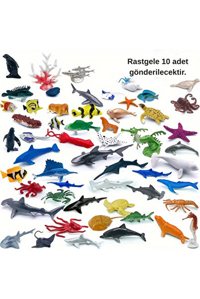 darko 10 Adet Mini Deniz Hayvanı Yosun Midye Balık Yengeç Okyanus Figür Oyuncak