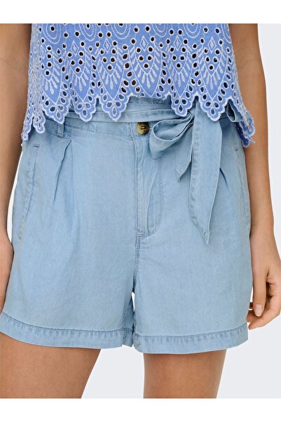 ONLY Onlcharis Life Hw Belt Shorts Cc Wvn Women's Light Blue Denim Shorts - 15338315