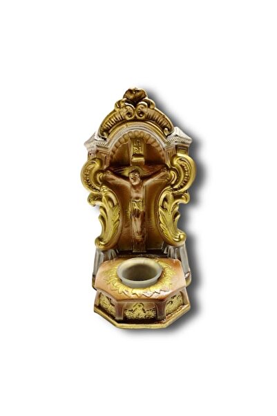 OEM Gypsum candle in the shape of a cross, brown, 16 x 12 x 29 cm