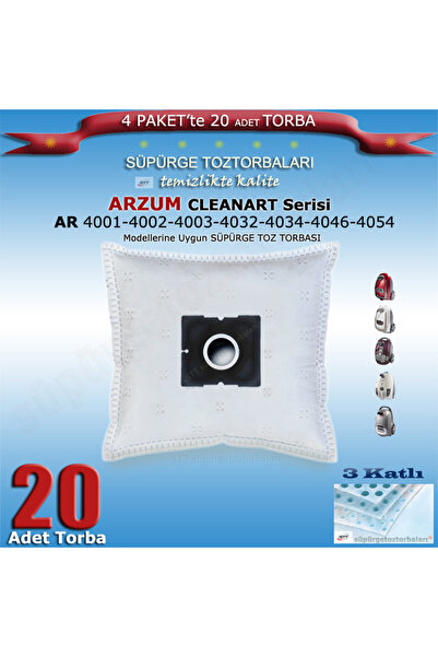 ARZUM AR Cleanart Silence Pro-Ultra Silent- master- Noro- Compact Vacuum Cleaner Dust Bag 20 pcs 200120