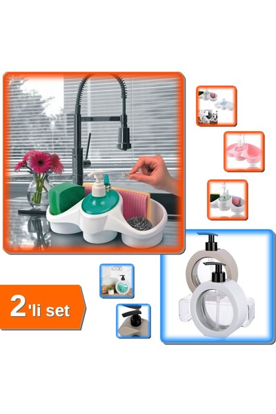 HerEveOyuncak Sünger Hazneli Sıvı Sabunluk + 350 ML Tezgah Üstü Oval Bulaşık ...