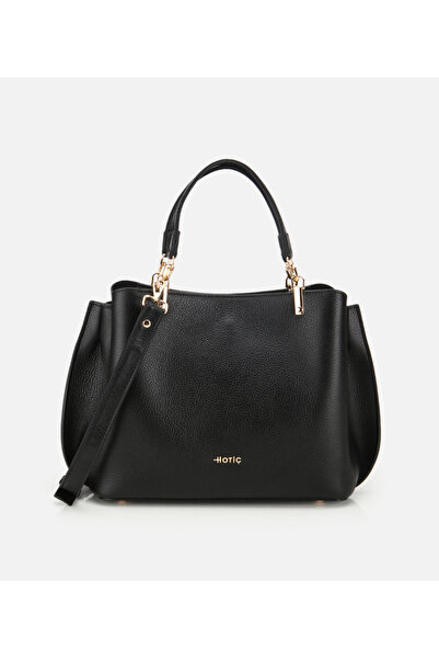 Hotiç Kadın Deri Siyah Fermuarlı Omuz Çantası