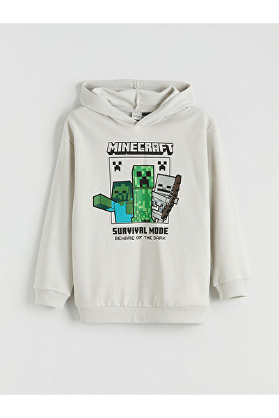 LC Waikiki LCW Kids Bež Sa kapuljačom Minecraft Štampano Debeli Dres za Dečake