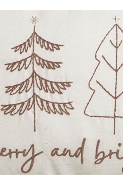 DavidaHome Cotton pillow, with zipper, embroidery with fir trees and stars, Christmas, 35x50 cm, beige/silver gray