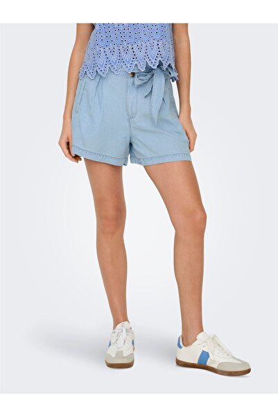 ONLY Onlcharis Life Hw Belt Shorts Cc Wvn Women's Light Blue Denim Shorts - 15338315