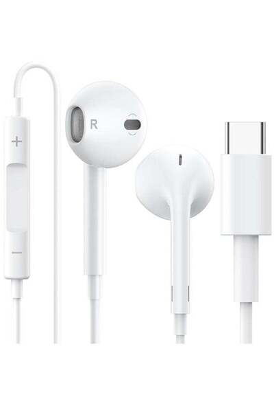 HYX سماعات أذن سلكية بمنفذ USB-C مع ميكروفون وتحكم في مستوى الصوت (أبيض)