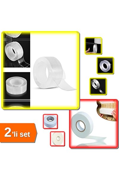 HerEveOyuncak 3CM x 2M Şeffaf Nano Silikon Jel Bant + 19MM x 5M Çift Taraflı ...