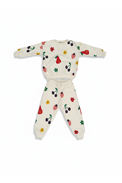 HÜMAKİDSWEAR طقم ملابس رياضية مريحة للأطفال من White Fruit مطبوع مناسب للبنات