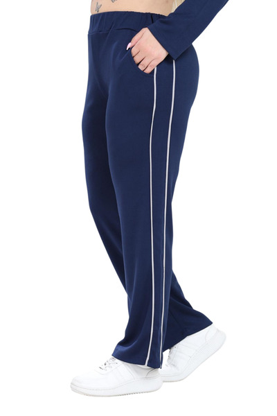 MELSAY Women's Plus Size Navy Blue White Stripe Detailed Modal Tracksuit Set