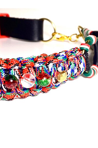 She Sells New Year's Special Handmade Paracord Dog Collar – 40–50 cm Adjustable (Red-Green-White and Gold)
