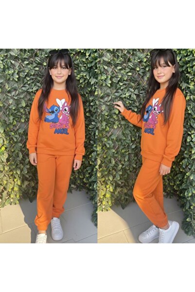 KOKOŞ BEBEK Stitch Angel Printed Girls' Tracksuit Set - 3/10 Years Old - 31568