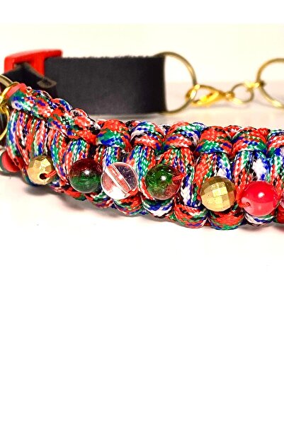 She Sells New Year's Special Handmade Paracord Dog Collar – 40–50 cm Adjustable (Red-Green-White and Gold)