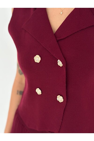 MAXXANA Rose Button Detail Vest and Pants Knitwear Set