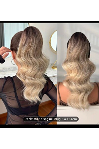 Handmade 40 cm Ombre dalgalı at kuyruğu saç pençe modelli uzatma saç