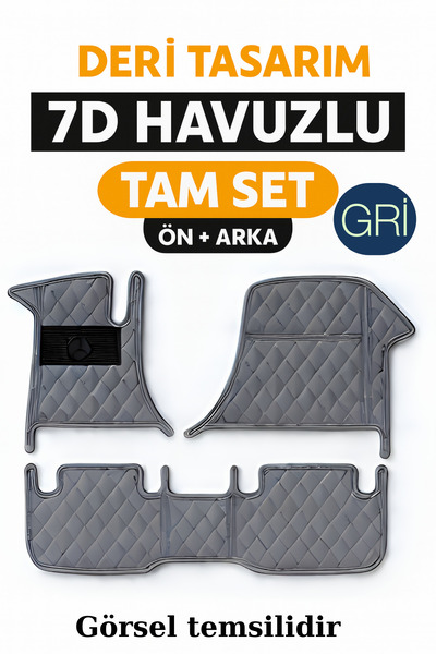 TROBUS Fiat Egea Sedan 2015 ve Sonrası 7D Havuzlu Deri Oto Paspas Seti - [Gri]