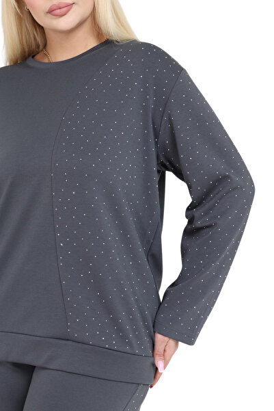 MELSAY Women's Plus Size Grey-Stone Half Garni Modal Tracksuit Set